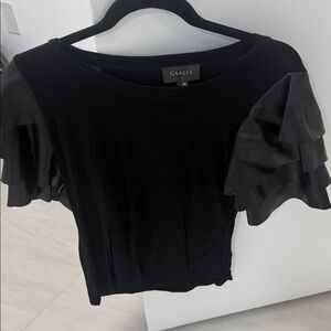 Gracia Elegant Black Ruffle Sleeve Blouse